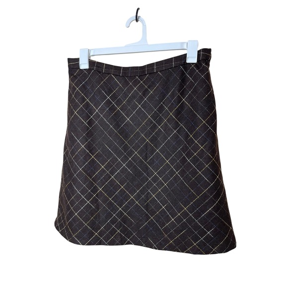 Vintage Old Navy Y2K Women's Plaid A-Line Skirt Size 14 Brown Wool Blend Lined - Picture 4 of 6